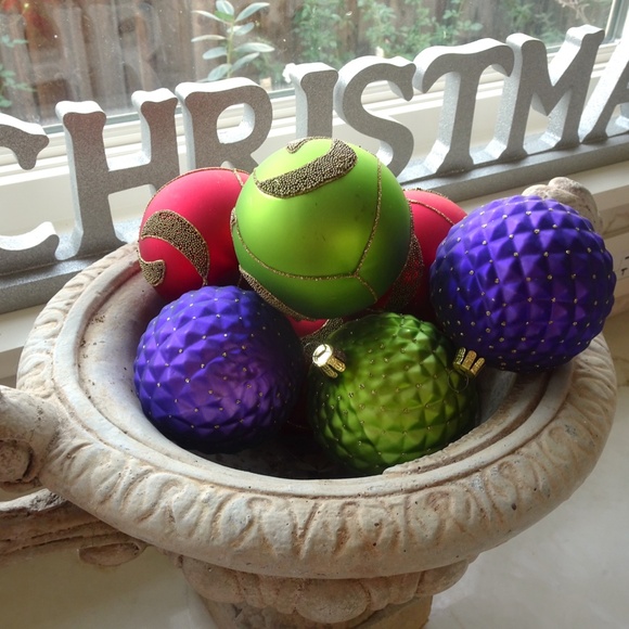 Set of 10 Red Green & Purple Glass Ball Christmas Ornaments Xmas Holiday Decor - Picture 2 of 11